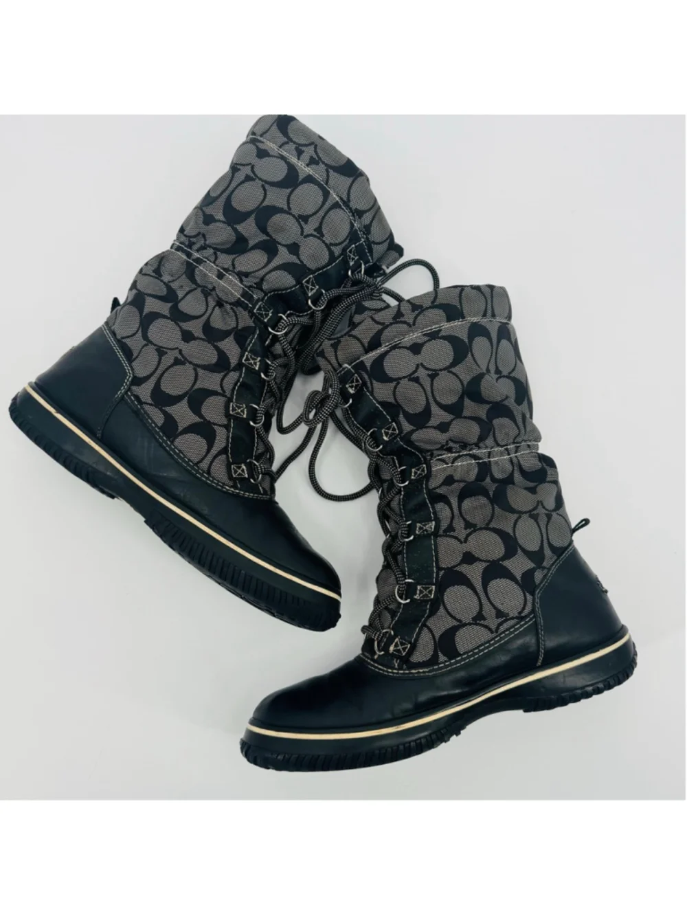 Women's Coach Shaine Black & Grey Monogram Winter Snow Boots Size 7